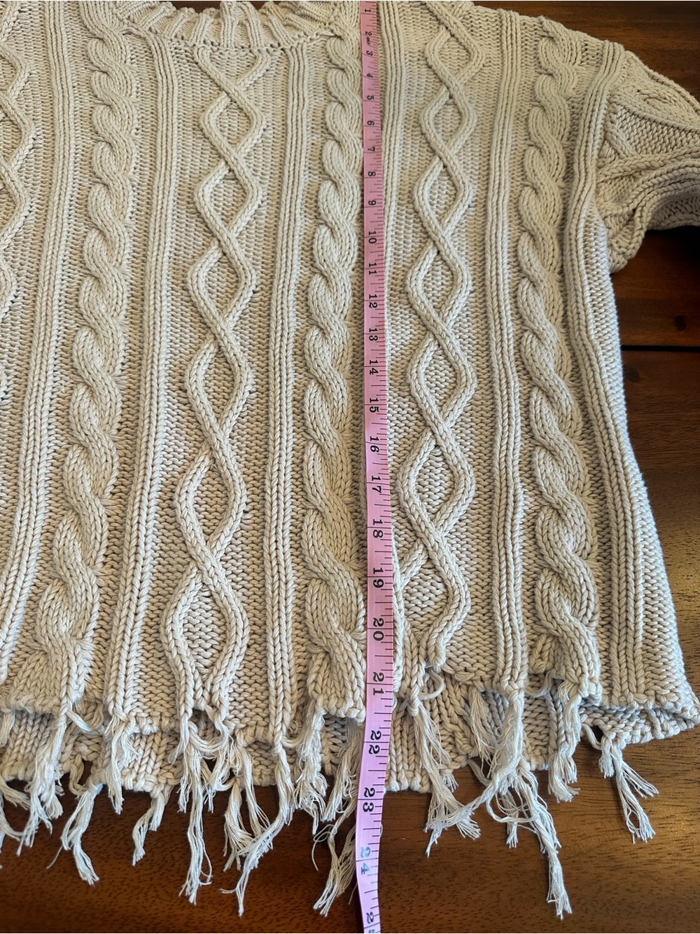 pistola Cream 100% Cotton Chunky Cable-Knit Distressed Hem Crew Sweater Medium - Picture 9 of 9